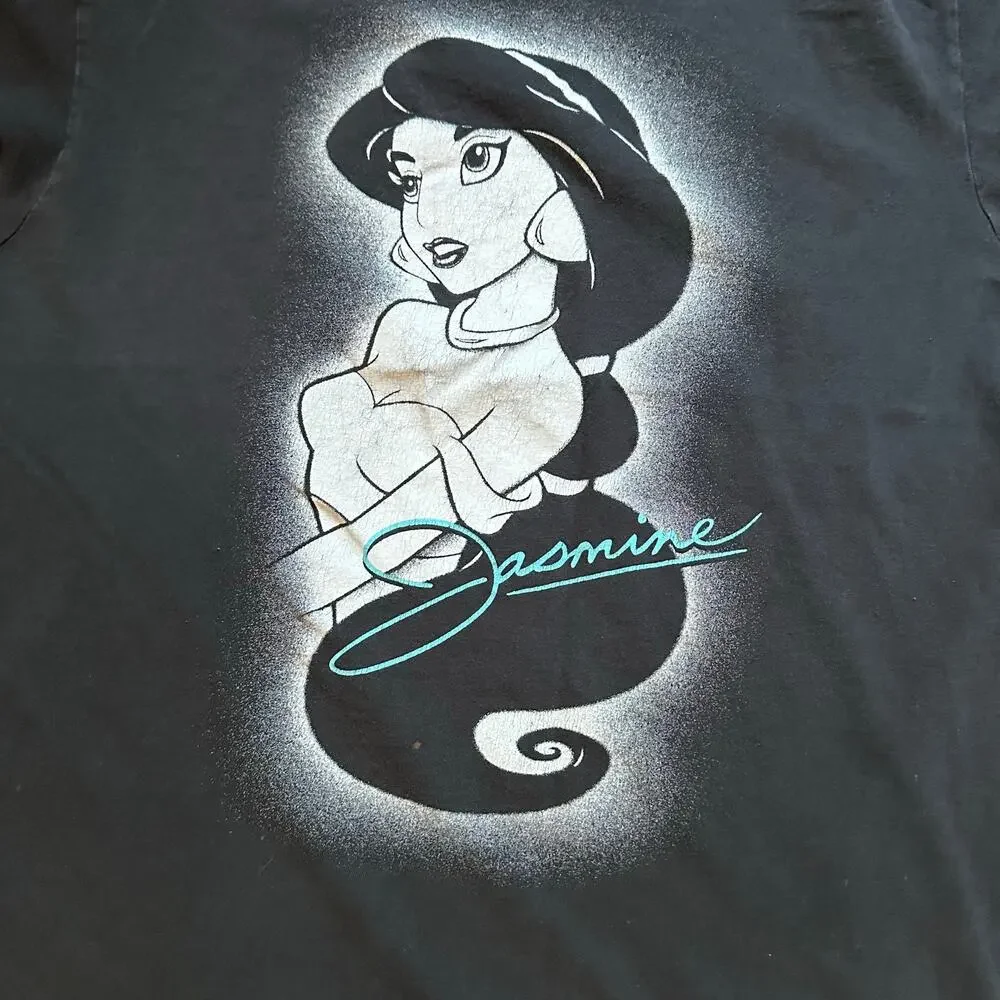Disney Aladdin Jasmine black‎ cotton white graphic short sleeve shirt SIZE M - Picture 3 of 4